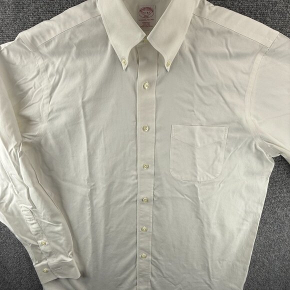 Brooks Brothers Non-Iron Button-Down Cotton 15.5 34/35 White Solid Pocket Mens - Picture 1 of 16